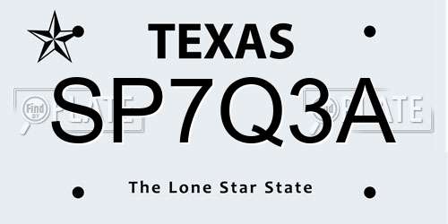 SP7Q3A Texas License Plate