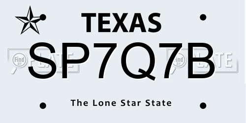SP7Q7B Texas License Plate