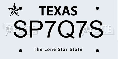 SP7Q7S Texas License Plate