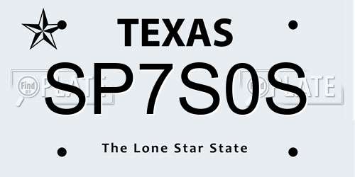 SP7S0S Texas License Plate
