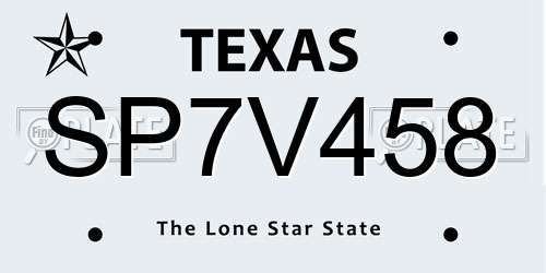 SP7V458 Texas License Plate