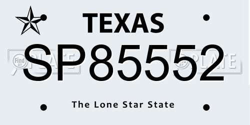 SP85552 Texas License Plate