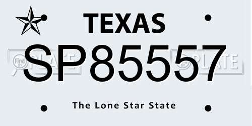 SP85557 Texas License Plate