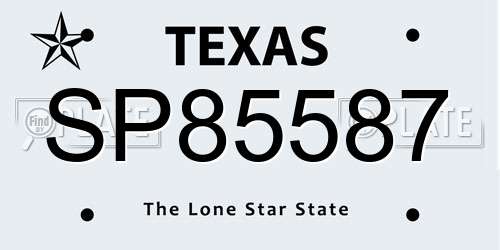 SP85587 Texas License Plate