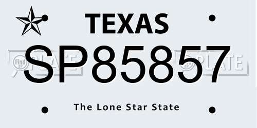 SP85857 Texas License Plate
