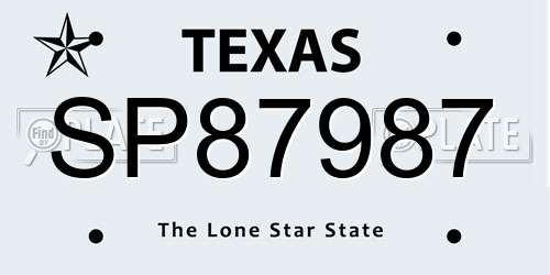 SP87987 Texas License Plate