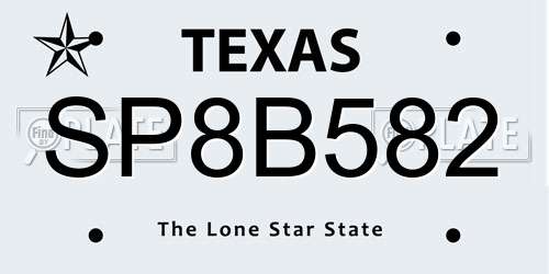 SP8B582 Texas License Plate
