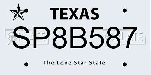 SP8B587 Texas License Plate