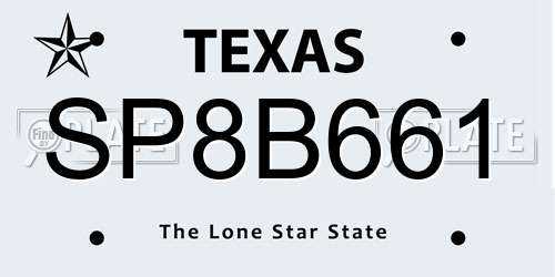 SP8B661 Texas License Plate