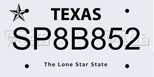 SP8B852 Texas License Plate