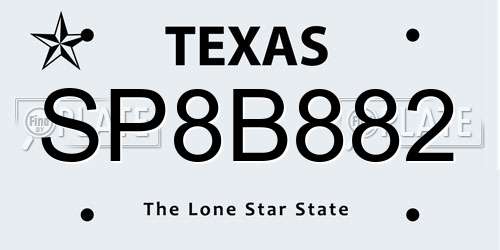 SP8B882 Texas License Plate