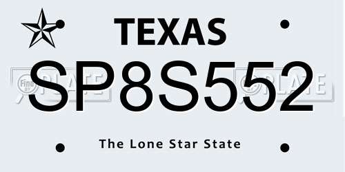 SP8S552 Texas License Plate