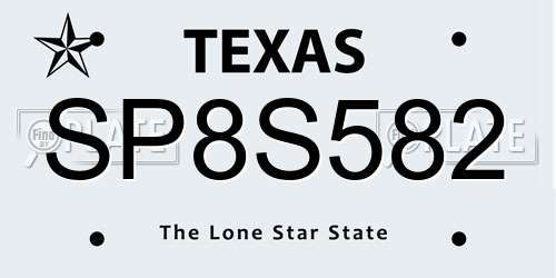 SP8S582 Texas License Plate