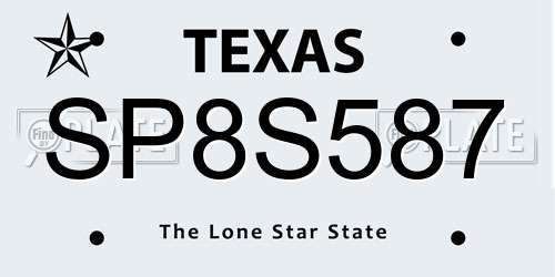 SP8S587 Texas License Plate