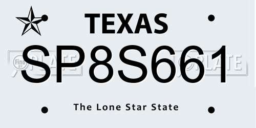 SP8S661 Texas License Plate