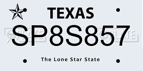 SP8S857 Texas License Plate