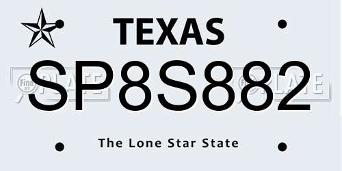 SP8S882 Texas License Plate