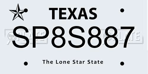 SP8S887 Texas License Plate
