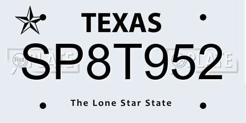 SP8T952 Texas License Plate