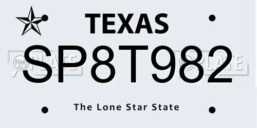 SP8T982 Texas License Plate