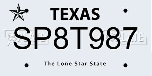 SP8T987 Texas License Plate