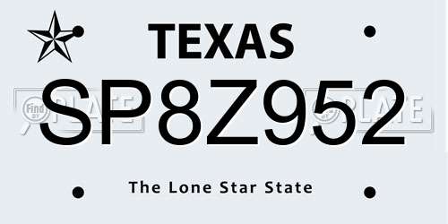 SP8Z952 Texas License Plate