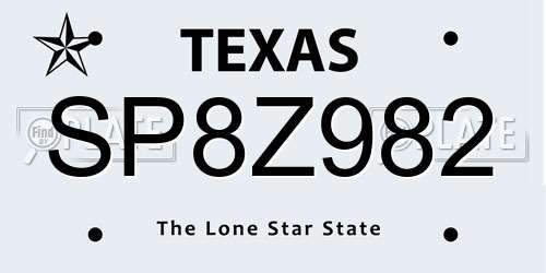 SP8Z982 Texas License Plate