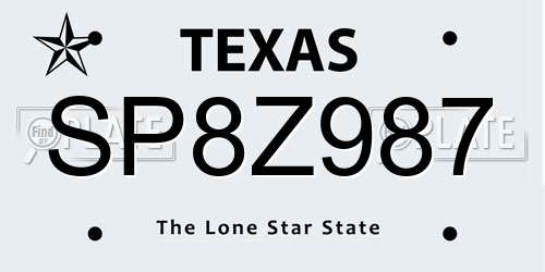 SP8Z987 Texas License Plate