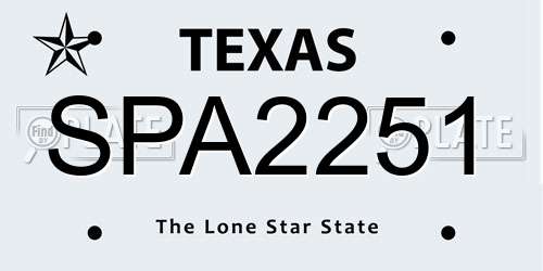 SPA2251 Texas License Plate