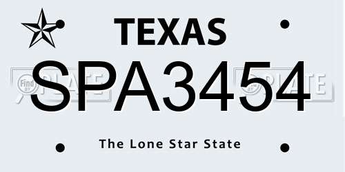 SPA3454 Texas License Plate