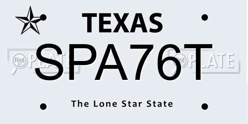 SPA76T Texas License Plate