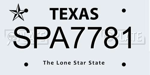 SPA7781 Texas License Plate
