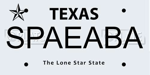 SPAEABA Texas License Plate