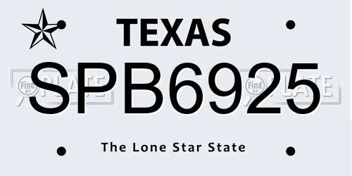SPB6925 Texas License Plate