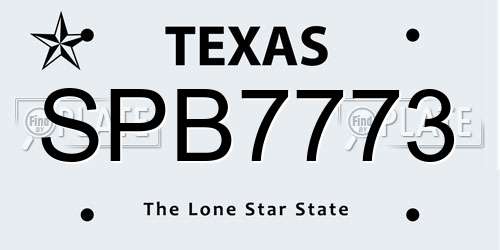 SPB7773 Texas License Plate