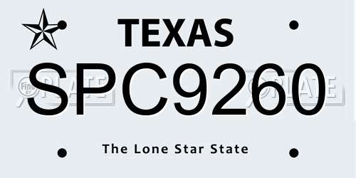 SPC9260 Texas License Plate
