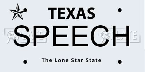 SPEECH Texas License Plate