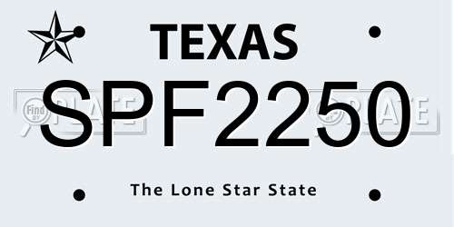 SPF2250 Texas License Plate