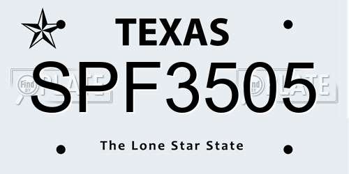 SPF3505 Texas License Plate
