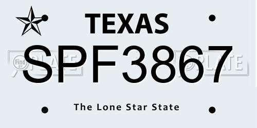 SPF3867 Texas License Plate