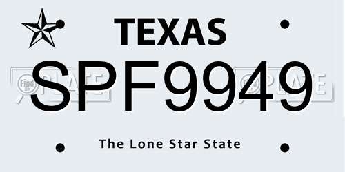 SPF9949 Texas License Plate