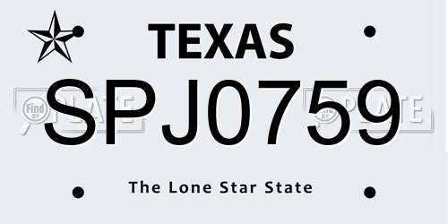 SPJ0759 Texas License Plate