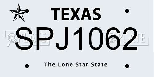 SPJ1062 Texas License Plate