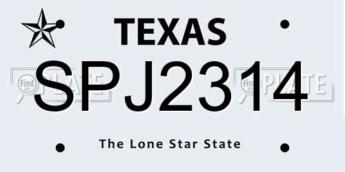 SPJ2314 Texas License Plate
