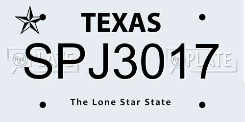 SPJ3017 Texas License Plate