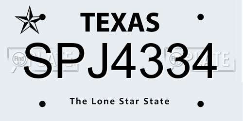SPJ4334 Texas License Plate