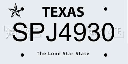 SPJ4930 Texas License Plate