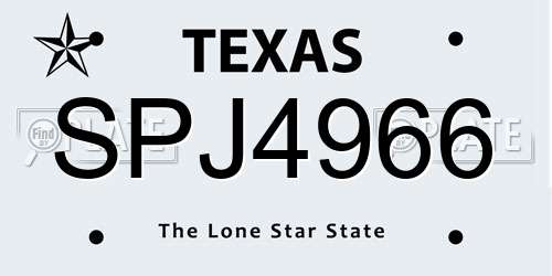 SPJ4966 Texas License Plate