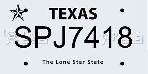 SPJ7418 Texas License Plate