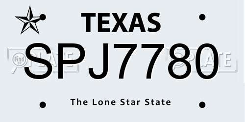 SPJ7780 Texas License Plate